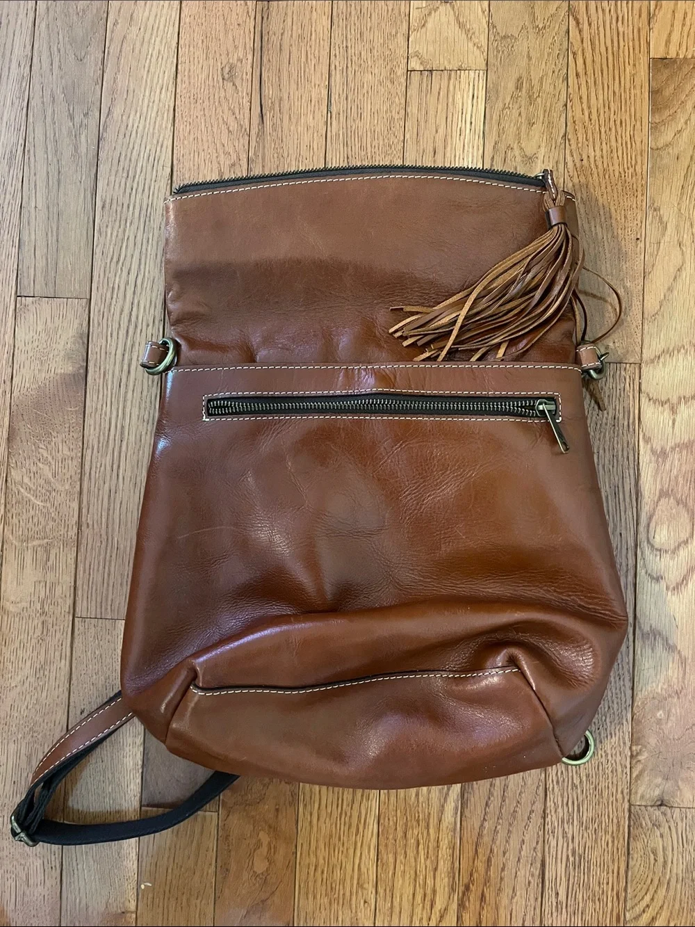 Patricia Nash Cognac Luzille Brown Leather Tassel Backpack